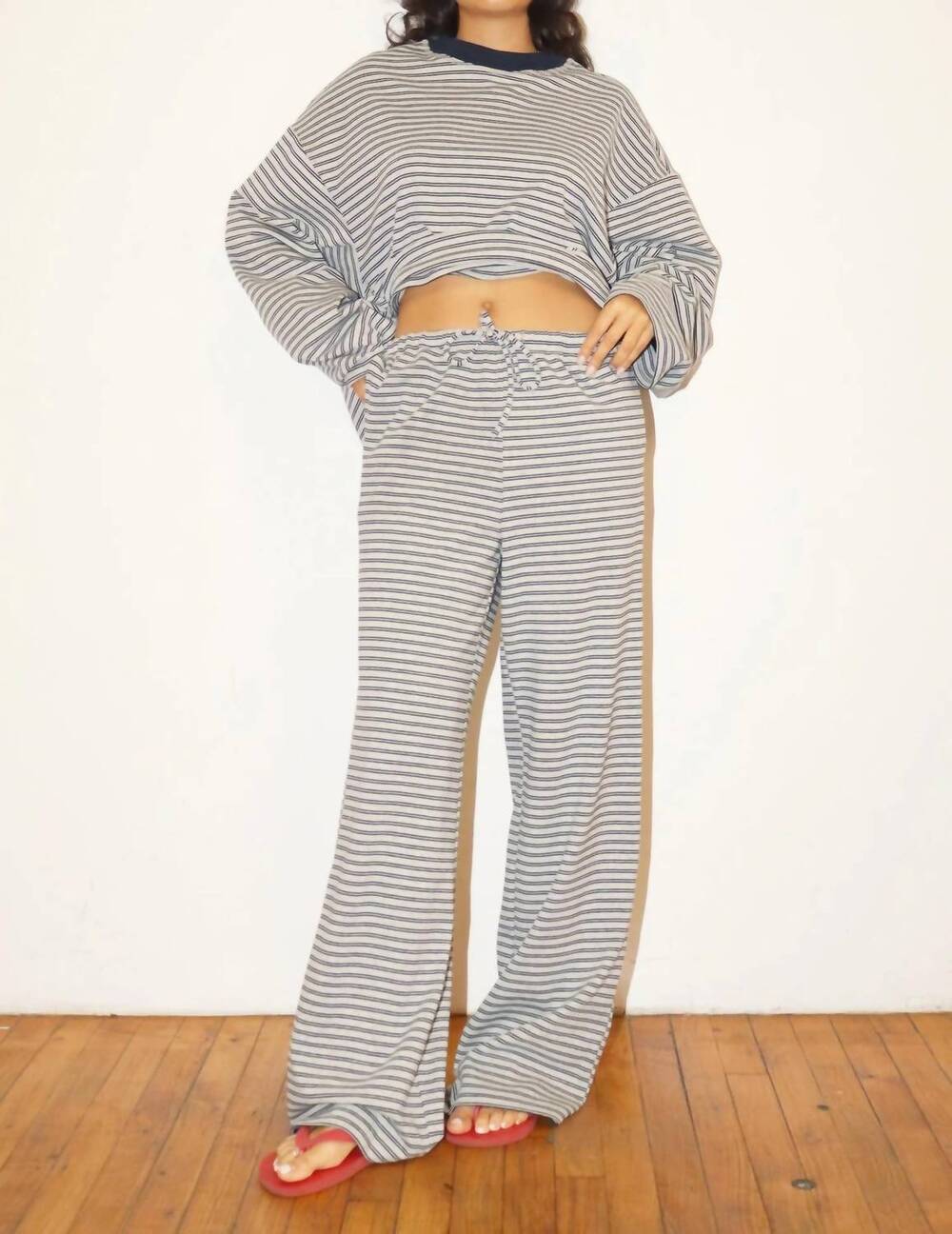 NEW BAILEY ROSE dylan stripe knit wide leg pants in heather grey